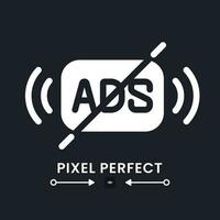 Ad free content white solid desktop icon. Streaming service without commercials. Remove advertising. Pixel perfect, outline 4px. Silhouette symbol for dark mode. Glyph pictogram. Vector isolated image