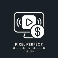 Streaming subscription plans white solid desktop icon. Premium content. Ad-free viewing. Pixel perfect 128x128, outline 4px. Silhouette symbol for dark mode. Glyph pictogram. Vector isolated image