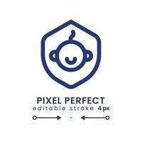 Child safety linear desktop icon. Parent control. Under protection. Baby insurance. Pixel perfect, outline 4px. GUI, UX design. Isolated user interface element for website. Editable stroke vector