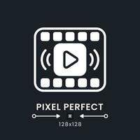 On-demand streaming white solid desktop icon. Subscription-based provider. Media service. Pixel perfect 128x128, outline 4px. Silhouette symbol for dark mode. Glyph pictogram. Vector isolated image