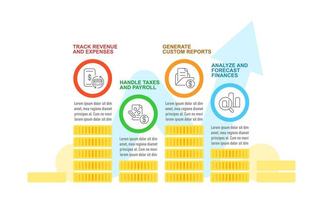 Accounting infographic chart design template. Money tracking. Bookkeeping software. Editable infochart with icons. Instructional graphics with step sequence. Visual data presentation