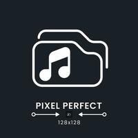 Music playlist white solid desktop icon. On-demand listening. Offline playback. Pixel perfect 128x128, outline 4px. Silhouette symbol for dark mode. Glyph pictogram. Vector isolated image