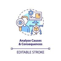 Analyse causes and consequences concept icon. Disruption action plan abstract idea thin line illustration. Isolated outline drawing. Editable stroke vector