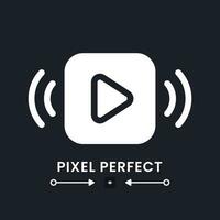 Play button white solid desktop icon. Media player. Music on. Watching video content. Pixel perfect, outline 4px. Silhouette symbol for dark mode. Glyph pictogram. Vector isolated image