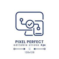 Cross-platform compatibility linear desktop icon. Streaming on multiple devices. Pixel perfect 128x128, outline 4px. GUI, UX design. Isolated user interface element for website. Editable stroke vector