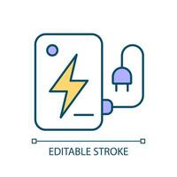 Portable charger RGB color icon. Mobile phone recharging. Accumulator. Electric appliance. Wired power generator. Isolated vector illustration. Simple filled line drawing. Editable stroke