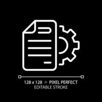Document settings pixel perfect white linear icon for dark theme. Digital record setup. Text formatting and changes. Thin line illustration. Isolated symbol for night mode. Editable stroke vector