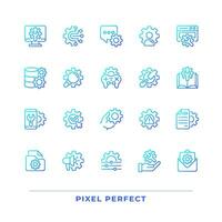 Setup and settings pixel perfect gradient linear vector icons set. Computer configuration. Save changes. Thin line contour symbol designs bundle. Isolated outline illustrations collection