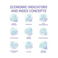 Economic indicators and index blue gradient concept icons set. Business data analytics idea thin line color illustrations. Isolated symbols. Editable stroke vector