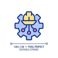 STEM in engineering pixel perfect RGB color icon. Improvement of networks building. Digital technology settings. Isolated vector illustration. Simple filled line drawing. Editable stroke