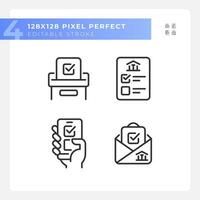 Pixel perfect thin line icons set representing voting, isolated illustration, editable election signs. vector