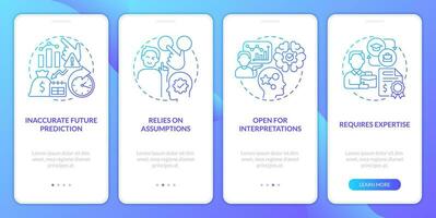 Economic indicators disadvantages blue gradient onboarding mobile app screen. Walkthrough 4 steps graphic instructions with linear concepts. UI, UX, GUI template vector