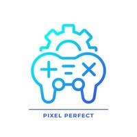 Game settings pixel perfect gradient linear vector icon. Videogame adjustment menu. Controller. Gameplay optimization. Thin line color symbol. Modern style pictogram. Vector isolated outline drawing