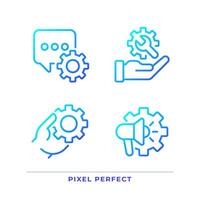 Social media settings pixel perfect gradient linear vector icons set. Messenger customization. Technical support. Thin line contour symbol designs bundle. Isolated outline illustrations collection