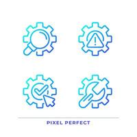 System changes pixel perfect gradient linear vector icons set. Extended search. Complete and save changes. Thin line contour symbol designs bundle. Isolated outline illustrations collection