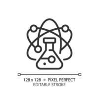 STEM in science pixel perfect linear icon. Data mining technology in education. Researching methods for students. Thin line illustration. Contour symbol. Vector outline drawing. Editable stroke