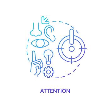 Pay attention on ideas blue gradient concept icon. Focus on insights. Brain memorization process. Learn things abstract idea thin line illustration. Isolated outline drawing vector