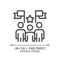 Pixel perfect thin line icon representing election candidates with banner, isolated vector illustration of voting, editable sign.
