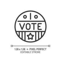 2D pixel perfect thin line icon with vote text, isolated vector illustration, customizable voting sign.