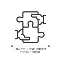 Collaboration for STEM pixel perfect linear icon. Students teamwork over project. Innovative education technology. Thin line illustration. Contour symbol. Vector outline drawing. Editable stroke
