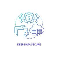 Keep data secure blue gradient concept icon. Cloud storage. Financial records. Accounting software benefit abstract idea thin line illustration. Isolated outline drawing vector