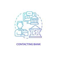 Contacting bank blue gradient concept icon. Automated clearing house process step. How ACH work abstract idea thin line illustration. Isolated outline drawing vector