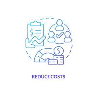 Reduce costs blue gradient concept icon. Less expenditures for business. Accounting software benefit abstract idea thin line illustration. Isolated outline drawing vector