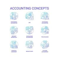 Accounting blue gradient concept icons set. Financial statement. Business performance idea thin line color illustrations. Isolated symbols vector