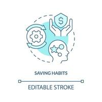 Saving money habits turquoise concept icon. Insurance policies pros. economy literacy abstract idea thin line illustration. Isolated outline drawing. Editable stroke vector