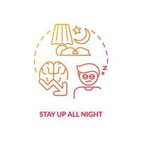 Stay up all night red gradient concept icon. Low productive learning. Trouble sleeping. Unproductive study abstract idea thin line illustration. Isolated outline drawing vector