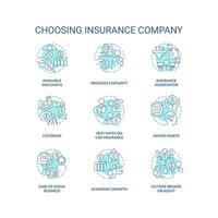 Choosing insurance company turquoise concept icons set. Business protection. Coverage idea thin line color illustrations. Isolated symbols. Editable stroke vector