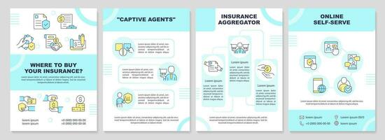 Choose insurance seller turquoise brochure template. Leaflet design with linear icons. Editable 4 vector layouts for presentation, annual reports