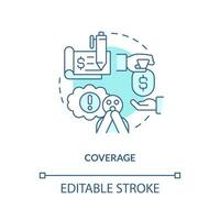 Insurance coverage turquoise concept icon. Money compensation. Finance assistance abstract idea thin line illustration. Isolated outline drawing. Editable stroke vector