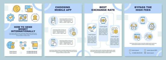 Send money internationally tips brochure template. Leaflet design with linear icons. Editable 4 vector layouts for presentation, annual reports