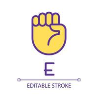 Letter E visualization in ASL pixel perfect RGB color icon. People with deafness support. Isolated vector illustration. Simple filled line drawing. Editable stroke