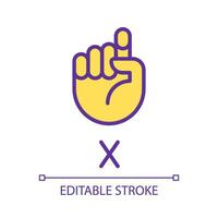 Letter X in ASL pixel perfect RGB color icon. American sign language. Visual modality for communication. Isolated vector illustration. Simple filled line drawing. Editable stroke