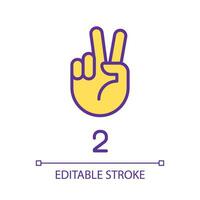 Signing digit two in ASL pixel perfect RGB color icon. Nonverbal communication. Gesture language. Isolated vector illustration. Simple filled line drawing. Editable stroke