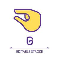 Sign for letter G in ASL pixel perfect RGB color icon. Nonverbal communication for people with deafness. Isolated vector illustration. Simple filled line drawing. Editable stroke