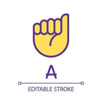 Letter A in American sign language pixel perfect RGB color icon. Nonverbal communication system. Isolated vector illustration. Simple filled line drawing. Editable stroke