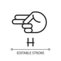 Signing letter H in ASL pixel perfect linear icon. Communication system for people with deafness. Thin line illustration. Contour symbol. Vector outline drawing. Editable stroke