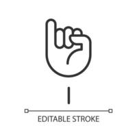 Letter I in American sign language pixel perfect linear icon. System of nonverbal communication. Thin line illustration. Contour symbol. Vector outline drawing. Editable stroke