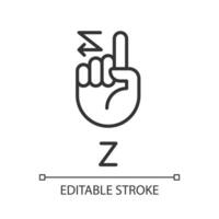 Signing letter Z in ASL pixel perfect linear icon. American nonverbal language. Dealing with deafness. Thin line illustration. Contour symbol. Vector outline drawing. Editable stroke