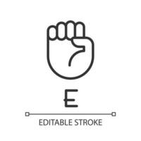 Letter E visualization in ASL pixel perfect linear icon. People with deafness support. Thin line illustration. Contour symbol. Vector outline drawing. Editable stroke