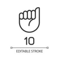 Signing digit ten in ASL pixel perfect linear icon. Non verbal information performing. Counting. Thin line illustration. Contour symbol. Vector outline drawing. Editable stroke