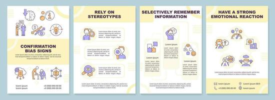 Confirmation bias signs brochure template. Decision making. Leaflet design with linear icons. Editable 4 vector layouts for presentation, annual reports