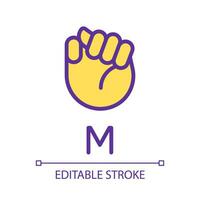 Letter M in American sign language pixel perfect RGB color icon. Nonverbal communication system. Isolated vector illustration. Simple filled line drawing. Editable stroke