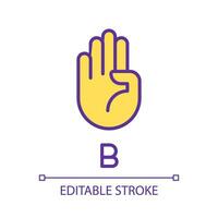 Letter B in American sign language pixel perfect RGB color icon. Visual communication system. Isolated vector illustration. Simple filled line drawing. Editable stroke