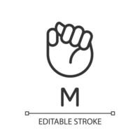 Letter M in American sign language pixel perfect linear icon. Communication system. Thin line illustration. Contour symbol. Vector outline drawing. Editable stroke