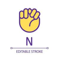 Letter N sign in ASL pixel perfect RGB color icon. Communication system. Visual modality. Isolated vector illustration. Simple filled line drawing. Editable stroke