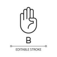 Letter B in American sign language pixel perfect linear icon. Communication system. Thin line illustration. Contour symbol. Vector outline drawing. Editable stroke